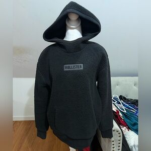 Hollister Men's Charcoal Fleece Hoodie